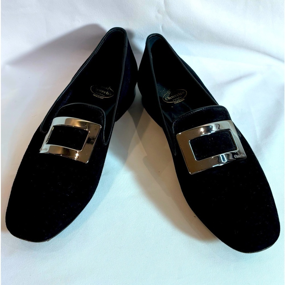 CHURCH’S Sz 36.5 Loafers Silver Metal Ornament Suede Slip On Ballet Flats